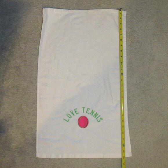 White Tennis Towel "Love Tennis" Logo & Tennis Ball Pic - abt. 26" L x 16' W - Picture 4 of 8